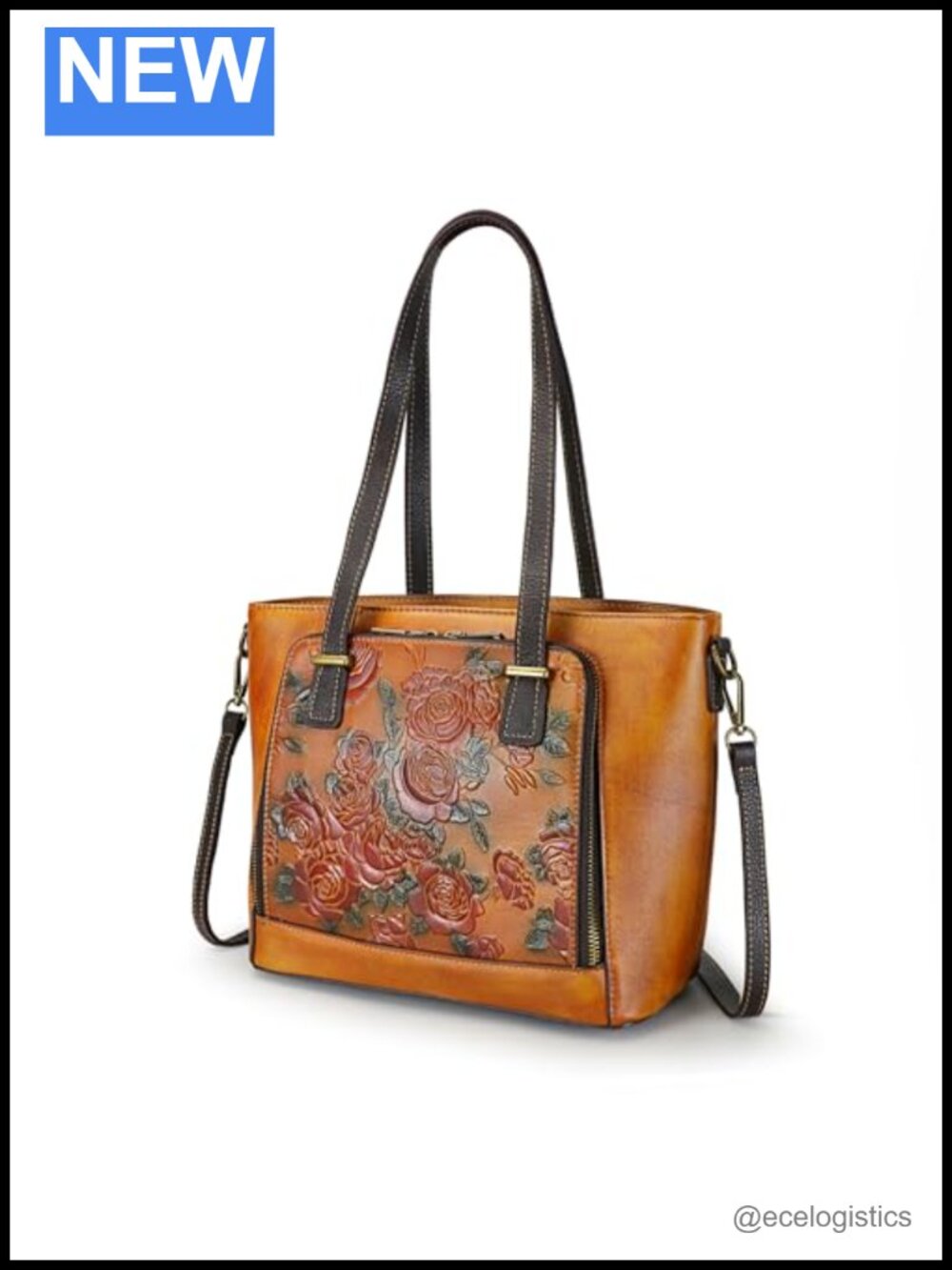 Vintage Leather Crossbody Satchel Tote Handbag Adjustable Strap